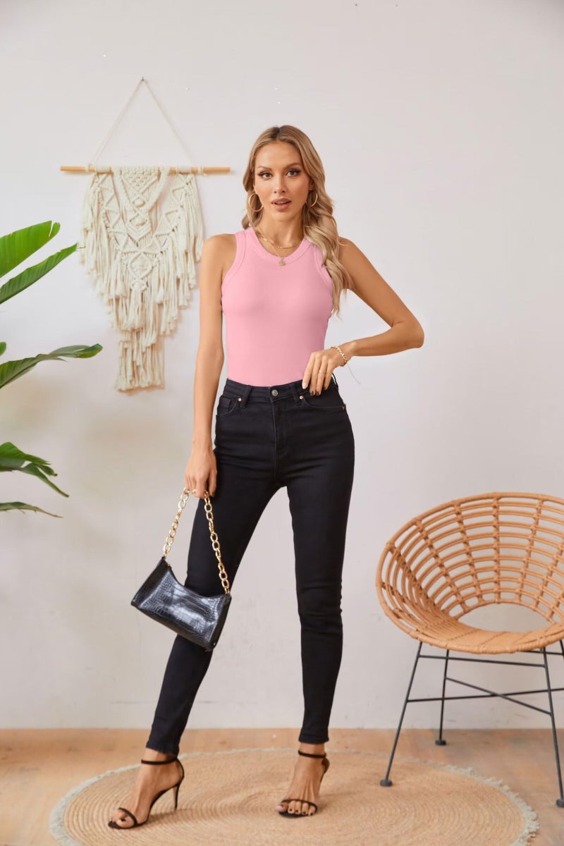 VICHYIE Summer Sleeveless Basic Tank Tops for Women Cami Top Shirt Ribbed Racerback Blouses Pink Small - Image 5